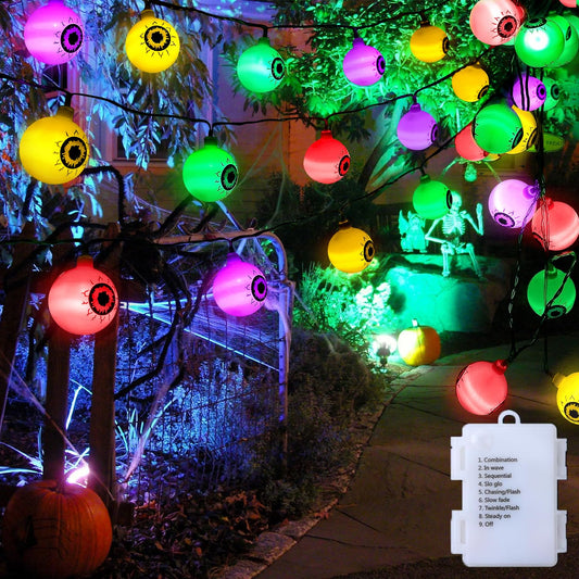 0 Pcs LED Halloween Eyeball String Lights- 16.4FT Battery Operated 8 Modes