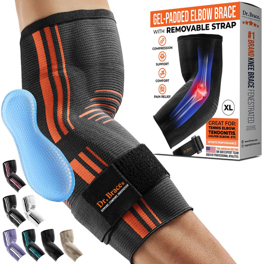 DR. BRACE® Elite Elbow Brace Support  (Grey-Orange, X-Large)