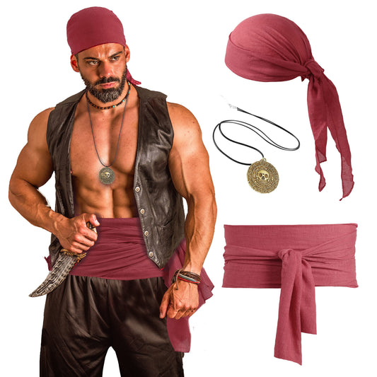 Red Pirate Head Scarf & Bandana Pirate Jewelry