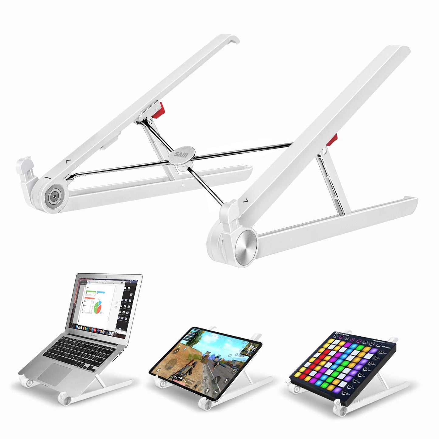 Portable Laptop Stand, SAIJI Monitor Riser, Adjustable Height & Angle Blocker, Foldable Standing Desk